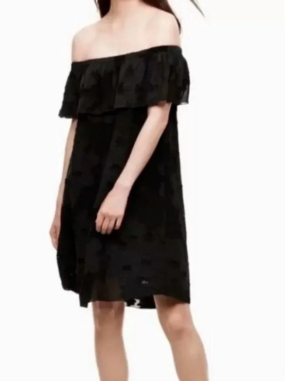 Wilfred| Aritzia| ‘Neuchatal’ Black Off-Shoulder Breezy Ruffle Mini Dress Sz XXS